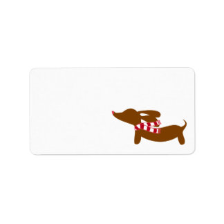 Dachshund Wearing a Warm Scarf Christmas Gift Tags Adressaufkleber