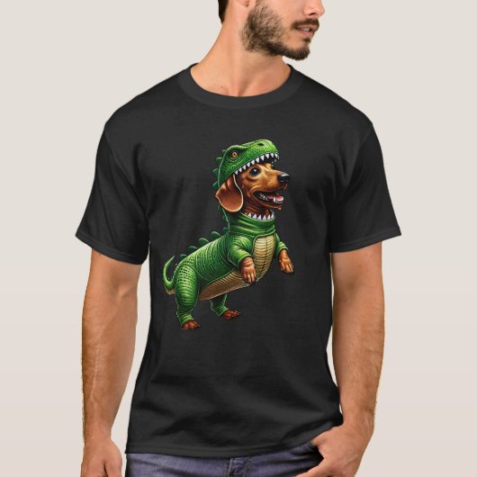 Dachshund Wearing Dinosaur Outfit Funny Dog Lover T-Shirt (Vorderseite)
