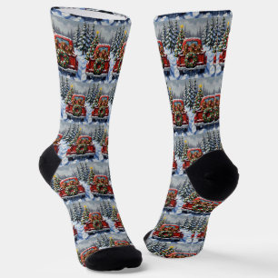 Dachshund Weihnachten Rotes Lastwagen Urlaub Socken