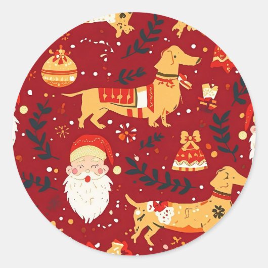 Dachshund Weihnachten Runder Aufkleber (Vorderseite)