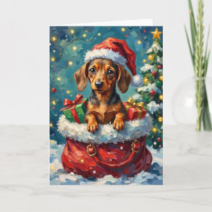 Dachshund Weihnachten Santa-Tasche Abenteuer Karte