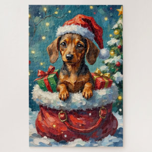 Dachshund Weihnachten Santa-Tasche Abenteuer Puzzle