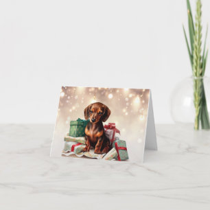Dachshund Weihnachts-Welpen-Grußkarte Karte