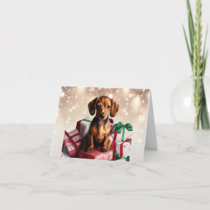 Dachshund Weihnachts-Welpen-Grußkarte Karte