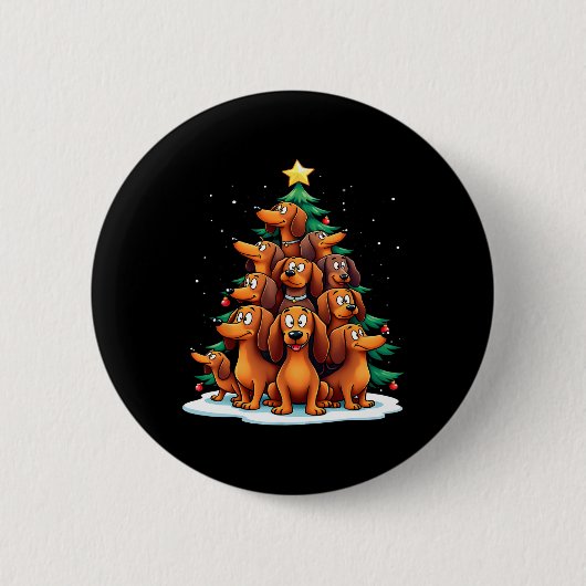 Dachshund-Weihnachtsbaum Lustiger Hund-Feiertag Button (Vorderseite)