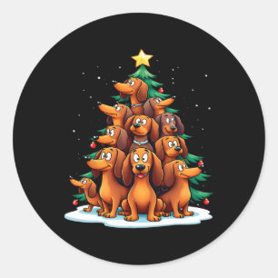 Dachshund Weihnachtsbaum Lustiger Hund Feiertag  Runder Aufkleber