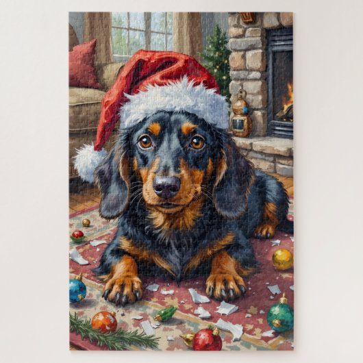 Dachshund-Weihnachtsbaum-Schmuck-Zerstörer-Hut Puzzle (Vertikal)