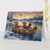 Dachshund-Weihnachtsboot-Feiertag Karte (Gelbe Blume)