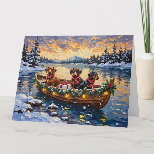 Dachshund-Weihnachtsboot-Feiertag Karte (Vorderseite)