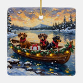 Dachshund-Weihnachtsboot-Feiertag Keramikornament (Rückseite)