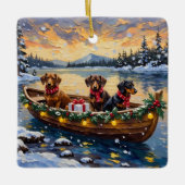 Dachshund-Weihnachtsboot-Feiertag Keramikornament (Vorderseite)