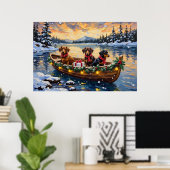 Dachshund-Weihnachtsboot-Feiertag Poster (Heimbüro)