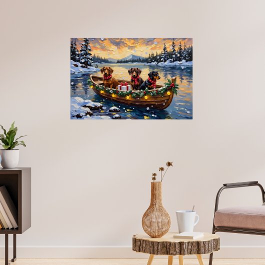 Dachshund-Weihnachtsboot-Feiertag Poster (Wohnzimmer 3)