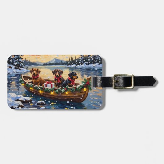 Dachshund Weihnachtsboot Urlaub Gepäckanhänger (Vorderseite horizontal)
