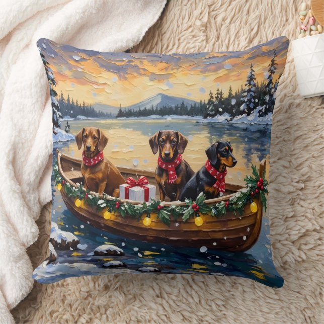 Dachshund Weihnachtsboot Urlaub Kissen (Decke)