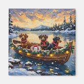 Dachshund Weihnachtsboot Urlaub Magnet (Vorne)