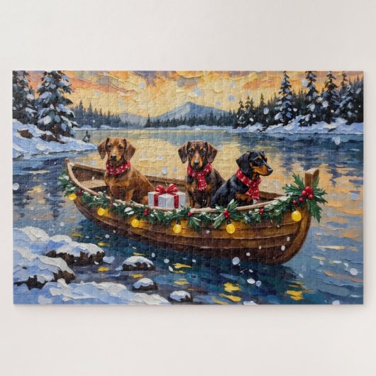 Dachshund Weihnachtsboot Urlaub Puzzle (Horizontal)