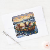 Dachshund Weihnachtsboot Urlaub Quadratischer Aufkleber (Umschlag)