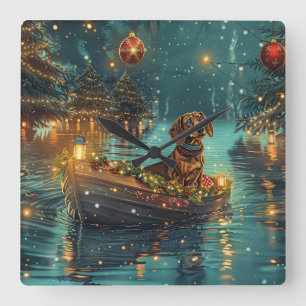 Dachshund Weihnachtsfestliche Reise Quadratische Wanduhr