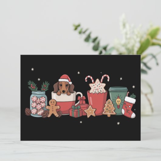 Dachshund Weihnachtskaffee Xmas Bäcker Lebkuchen Feiertagskarte (Stehend Vorderseite)