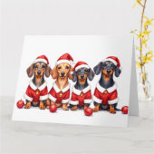 Dachshund-Weihnachtskleid mit Santa-Hut Karte (Gelbe Blume)