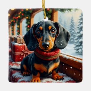 Dachshund-Weihnachtskunst Keramikornament