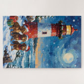 Dachshund-Weihnachtsleuchtturm-Feiertag Puzzle (Horizontal)