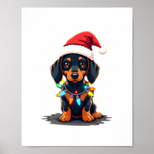 Dachshund Weihnachtslichter Santa Hut Weihnachten Poster