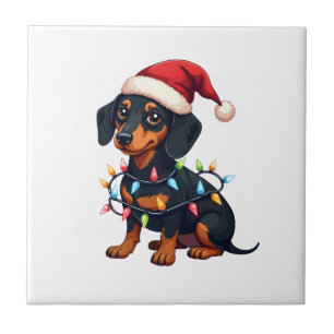 Dachshund Weihnachtslichter Santa Hut Xmas Hunde L Fliese