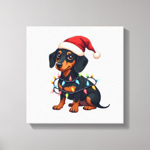 Dachshund Weihnachtslichter Santa Hut Xmas Hunde L Leinwanddruck
