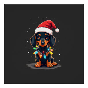Dachshund Weihnachtslichter Santa Hut Xmas Hunde L Poster