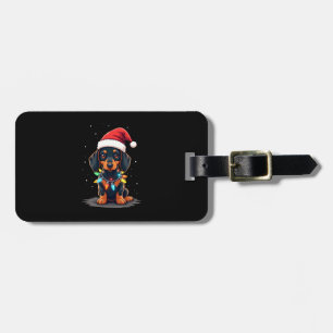 Dachshund Weihnachtslichter Weihnachtsmann Hut Wei Gepäckanhänger