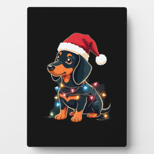 Dachshund Weihnachtslichter Weihnachtsmannmütze We Fotoplatte