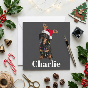 Dachshund Weihnachtsmann Hut Weihnachtsbeleuchtung Feiertagskarte