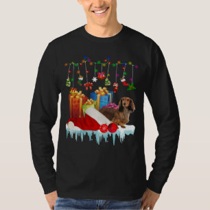 Dachshund Weihnachtsmann Hut Weihnachtsbeleuchtung T-Shirt