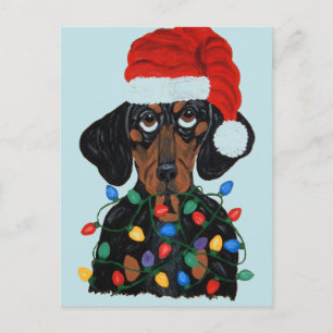 Dachshund Weihnachtsmann in Weihnachtslichter verh Postkarte