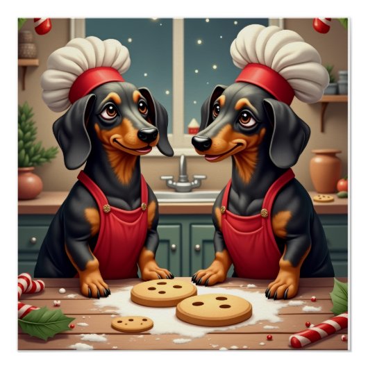 Dachshund-Weihnachtsplätzchenbäcker-Feiertagsmaler Poster (Vorderseite)