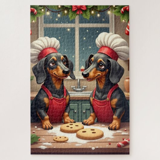 Dachshund Weihnachtsplätzchenbäcker Feiertagsmaler Puzzle (Vertikal)