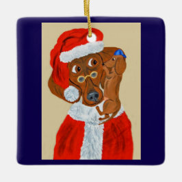 Dachshund-Welpe erzählt dem Weihnachtsmann seine W Keramikornament
