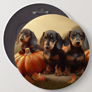 Dachshund Welpe Herbstfreude Kürbis Button