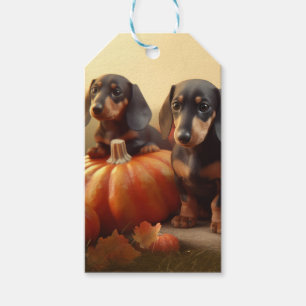 Dachshund-Welpe Herbstfreude Kürbis Geschenkanhänger