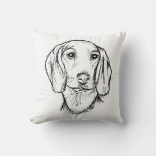 Dachshund Welpe Hund schwarz weiß einfache Zeichnu Kissen