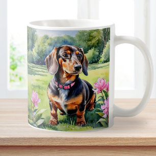 Dachshund-Welpe-Sausage-Dog-Süß-Doxie-Aquarell  Kaffeetasse