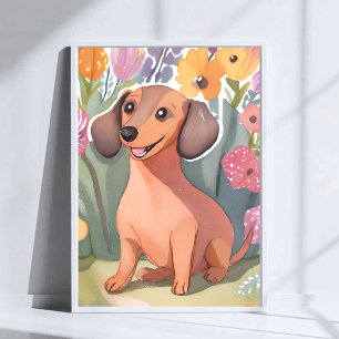Dachshund-Welpe Wasserfarben-Hund Haustier-Kunst Poster