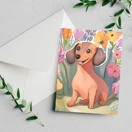 Dachshund-Welpe | Wasserfarben-Hund Haustierkarte