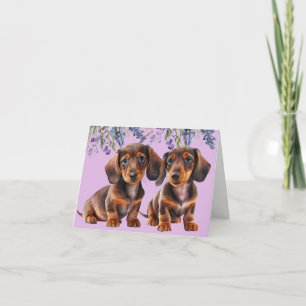 Dachshund-Welpen Florale Leere Grußkarte Karte