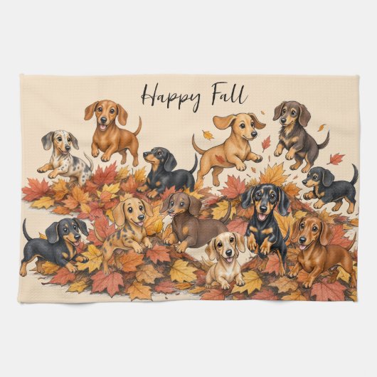 Dachshund-Welpen im Herbst Geschirrtuch (Horizontal)