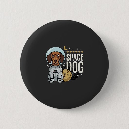 Dachshund Weltraum Hund Astronaut Vektor Button (Vorderseite)