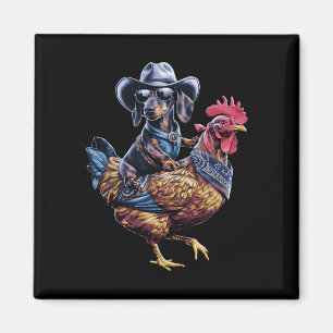Dachshund Wiener Cowboy Reitet Ein Huhn Für Hunde  Magnet