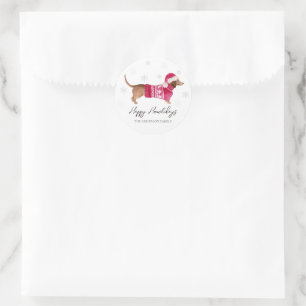 Dachshund Wiener Dog Aquarell Haustier Winter Feie Runder Aufkleber